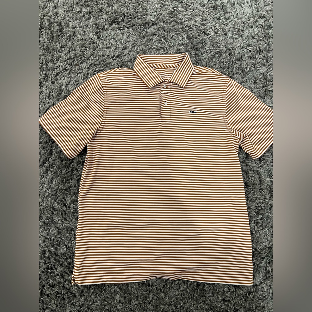 Vineyard Vines Brown and White Striped Polo